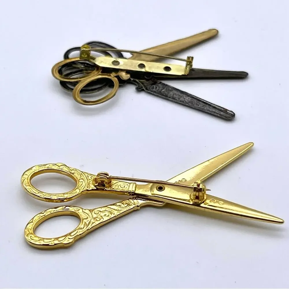 Vintage JJ Jonette Scissor Brooch Pin + Multi-Scissor Cluster Brooch - Set of 2